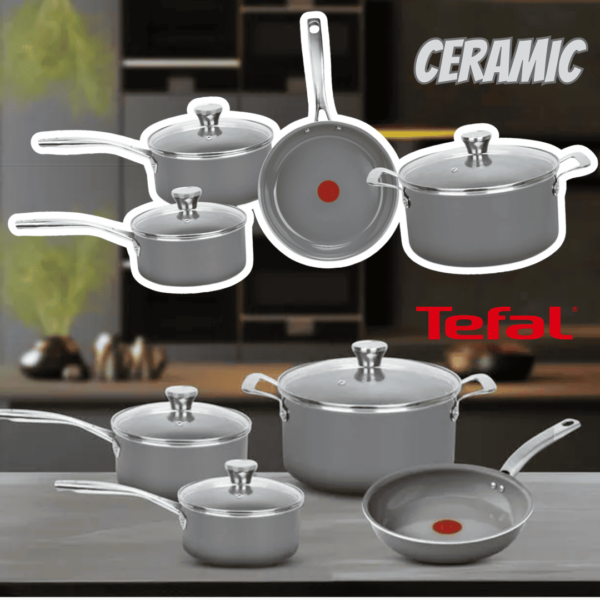 Jogo de Panelas Tefal Ceramic Vitality 4 Peças com Base de Indução, Cabos de Aço Inox