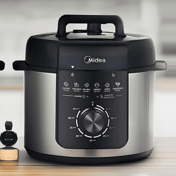 Panela Elétrica Mecânica Pressão 4l Preta E Inox Midea