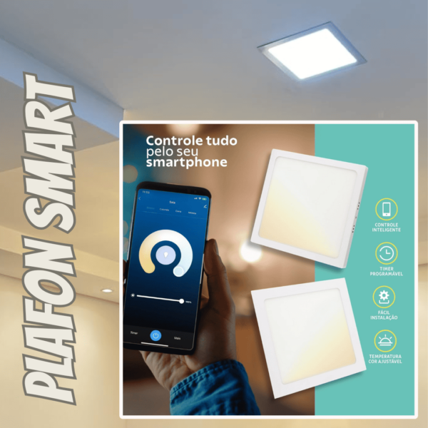 Tramontina Plafon Smart​ LED Quadrado de Embutir 18W Inteligente Wi-Fi + Bluetooth​ e função de geolocalização