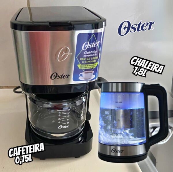 Kit Chaleira Elétrica Oster Tea e Cafeteira Inox Compacta – 127V