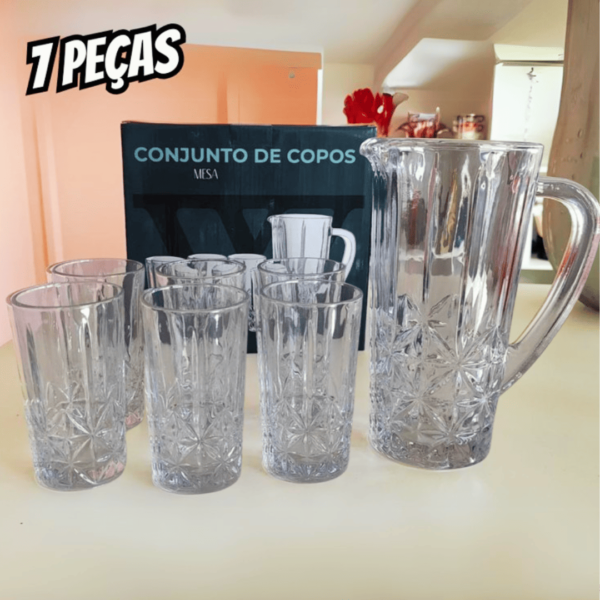 Conjunto 6 Copos Altos 270ml e 1 Jarra 1L de Vidro Stella Kit para Servir - Wolff