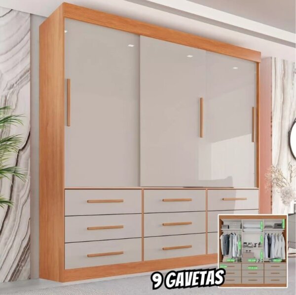 Guarda Roupa Casal 3 Portas 9 Gavetas Luana Sallêto Móveis