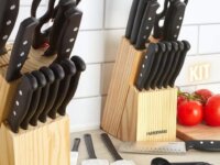 Conjunto de facas e utensílios de cozinha de aço inoxidável de alto carbono Farberware, preto