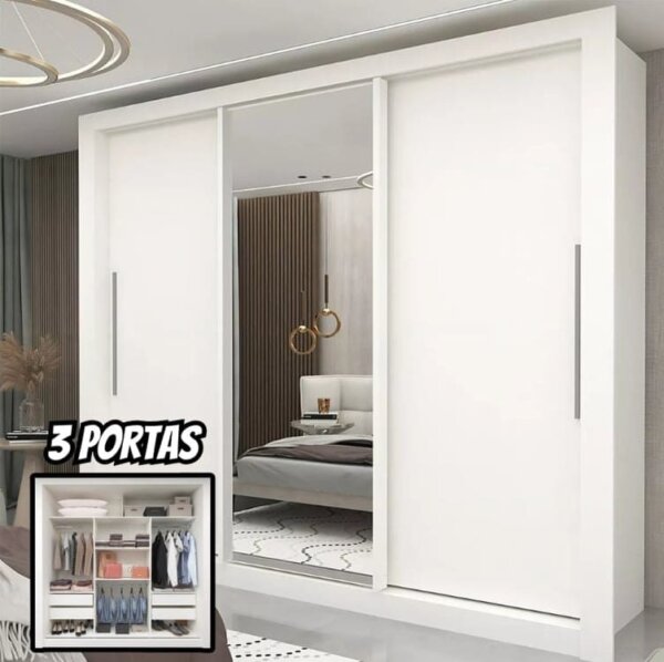 Guarda-roupa Casal 3 Portas 1 Porta Espelhada Milão He