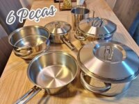 Jogo de Panelas Tramontina Solar em Aço Inox com Fundo Triplo e Tampas de Inox 6 Peças