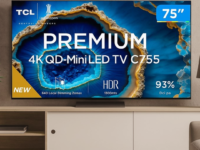 Smart TV 75"4K UHD QLED Mini LED TCL 75C755 Wi-Fi Bluetooth 4 HDMI 2 USB
