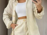 Conjunto Linho Feminino Camisa E Short Linha Premium