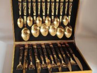 Eps-158 Kit Faqueiro Dourado Luxo Jogo Talheres Inox 24pçs + Maleta