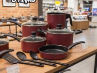 Jogo De Panelas Antiaderente Cereja 8 Pçs C/ Tampa De Vidro