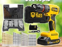 Parafusadeira Furadeira De Impacto Brushless 21v Tb-21b Maleta The Black Tools + Jogo Brocas Bits Buchas 300 Peças