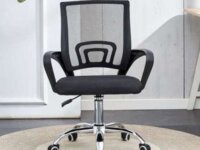 Cadeira de Escritório Secretária Giratória com Encosto Arco Confortável em Malha Respirável, Preta, Base