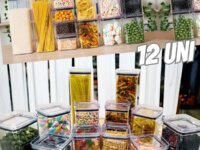 Kit Potes Porta Mantimento Hermético Quadrado Cozinha 12 Uni