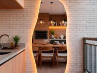 Espelho Orgânico Com Led 150x50 Cm Para Sala Quarto Banheiro Moldura Flame Led Quente