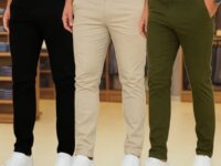 Kit 3 Calças Masculinas Sport Fino Sarja Lycra Linha Luxo