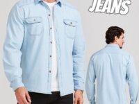 Camisa Social Masculina Jeans Manga Longa Long Fit Slim Luxo