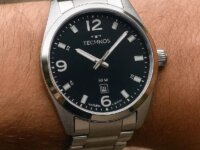 Relógio Masculino Technos Militar Em Aço Prateado Fundo Preto Calendário Prova D'água