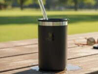 Can Cooler com tampa e canudo, copo térmico de 296 ml para manter as bebidas em lata geladas, Black - Stanley