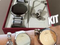 Relógio Feminino Champion Prata Luxo + Pulseira Berloques Correia Prateado Bisel Prateado Fundo Espelhado