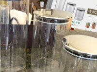 Conjunto com 3 Potes de Vidro transparente Slim com tampa Inox, VDR6866-3, Euro Home