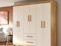 Guarda Roupa De Casal Lite 6 Portas Para Quarto Grande Com Cabideiro E Prateleiras Cor Off White Nature
