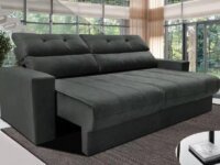 Sofá 3 Lugares Clean Retrátil Reclinável Cama Inbox - Cinza - Liso