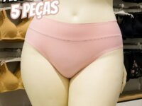 Kit 5 Calcinha Plus Size Cintura Alta Fio Dental Cós Duplo