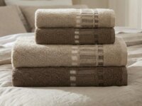 Jogo De Banho E Rosto Bossa Select 4 Algodão Camesa Marrom Com Bege Lisa