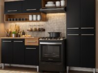 Armário de cozinha modulada completa compacta Emilly pop com armário e balcão cor rustic/preto