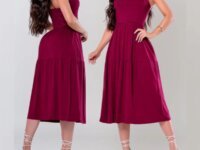 Vestido Verão Elegante Midi Feminino Liso Alça Casual