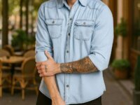 Camisa Social Masculina Jeans Manga Longa Long Fit Slim Luxo (3 cores)