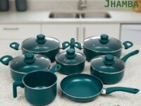 Conjunto Panelas Jhamba Indução Cerâmica 2mm Antiaderente 7 Peças Verde