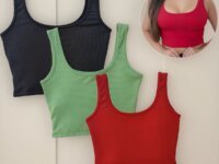 Kit 3 Peças Top Cropped Regata Blusinha Canelado Moda Gringa(várias cores)