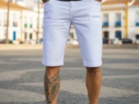 Bermuda Sarja Branca Masculina Algodão Praia Social Verão