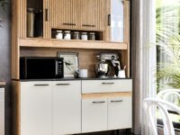 Armário De Cozinha Completo Coral 120cm Carvalho Off White Com Balcão E Paneleiro 8 Portas 1 Gaveta