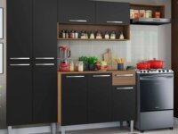 Armário de Cozinha Modulada Compacta Completa Madesa Emilly Top Com Armário E Balcão Cor Rustic/Preto G200707K