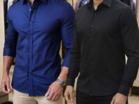 Camisa Social Masculina Manga Longa Slim Fit Sem Bolso (4 cores)